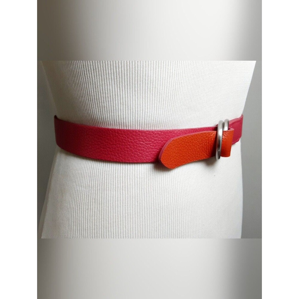Pink & Orange Vegan Leather Colorblock Silver Buckle Belt Sz XL